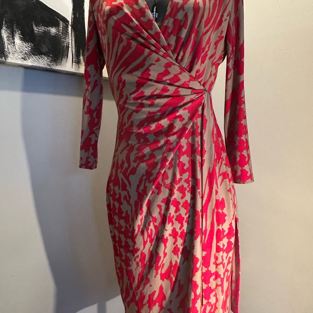 Elegant Red and Beige Wrap Dress